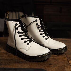 Dr. Martens Leather Black and White Lace-Up Boots